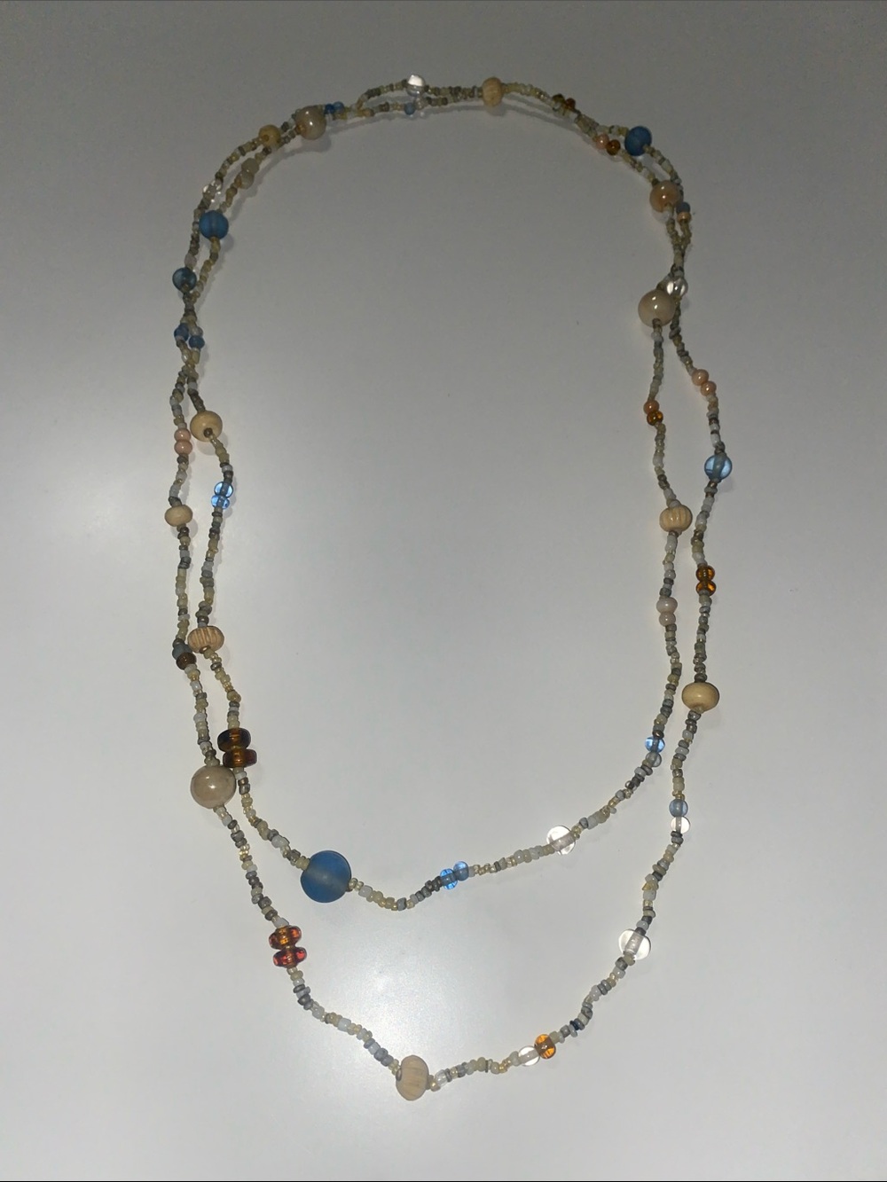 Beaded Multi-Strand Blue and Cream Necklace